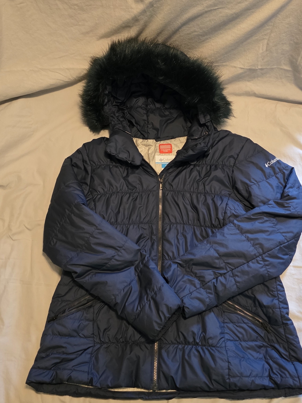 Columbia Women's Navy Puffer Jacket with Faux Fur Hood